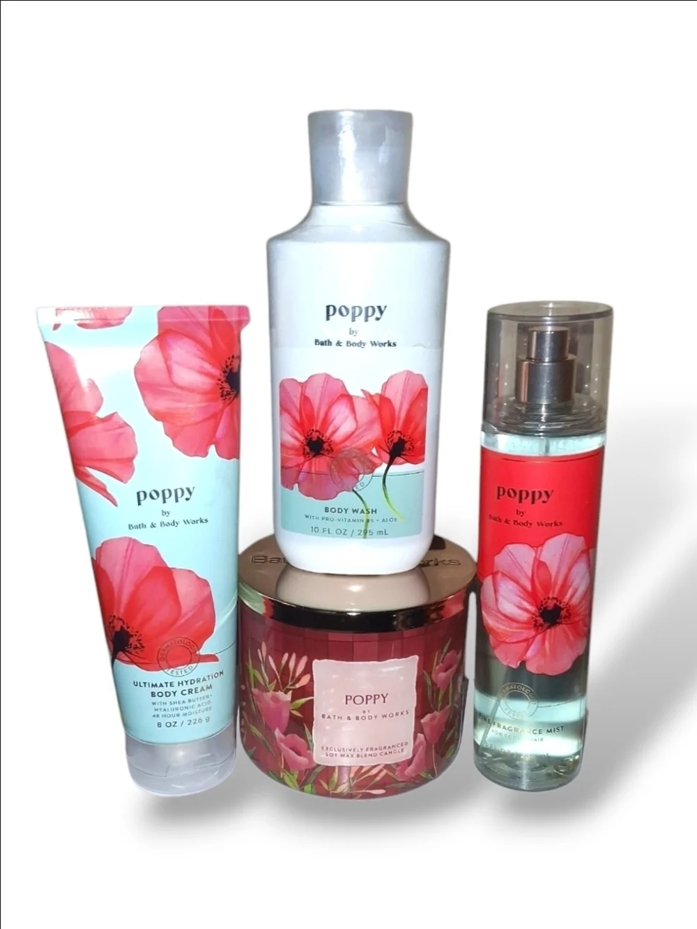 4pc Bath & Body Works Poppy Floral Pink & Aqua Body Care Sett